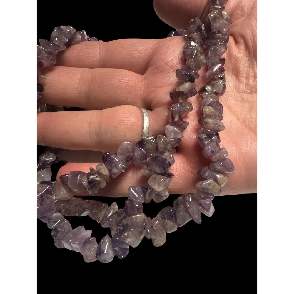 Genuine Amethyst Chip Bead Necklace 15in Drop No Clasp Slip Over Head VTG Purple